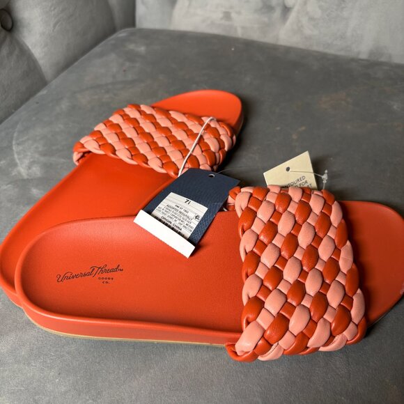 NWT Universal Thread Woven Red & Pink Slide Sandals – Women’s 7.5 - Picture 3 of 7